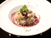 Wildkräuterrisotto mit Garnelen, Rotweinbutter und Trüffelschaum (Carolin Birner) - Rezept