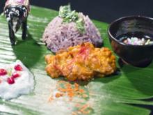 Goa Fisch Curry an pinkem Basmati Reis mit Granatapfel-Limetten-Raita (Petra Wagner) - Rezept