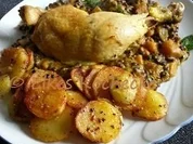 Hähnchenschenkel auf Kürbis-Linsen-Ragout - Rezept