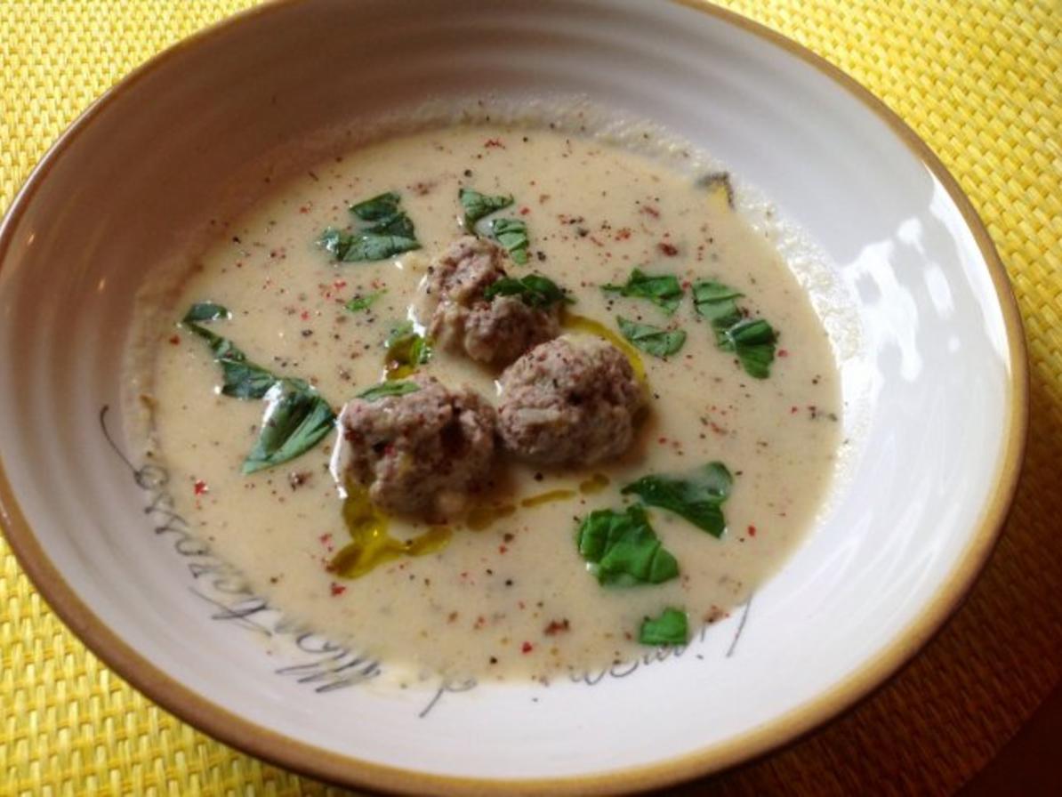 Kartoffel Porree Apfelsuppe mit Hackbällchen - einfach - 15 kcal/100g