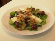 Salat der Saison mit gebackenem Ziegenkäse, Birne und Walnuss (Vorspeise Christian Polanc) - Rezept