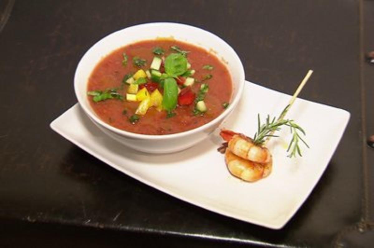 Bilder für Gazpacho mit Tigerprawns (Vorspeise Liliana Nova) - Rezept