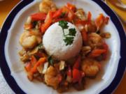 Garnelenwok mit Gemüse und Reis - Rezept