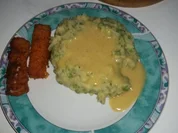 Beilage: Erbsen - Kartoffel - Püree an Fischstäbchen - Rezept