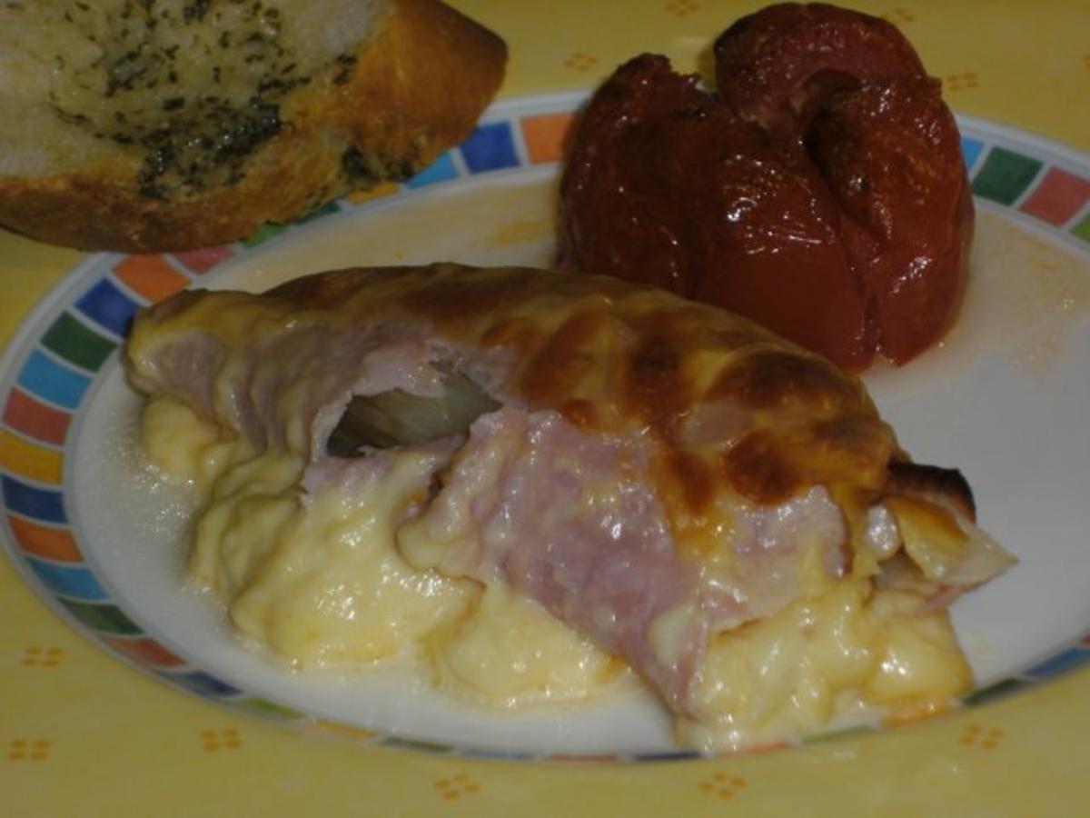 Chicoree überbacken mit Schinken und Käse - Rezept