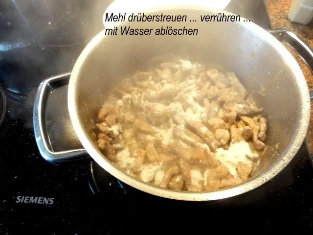 Rezept: Fleisch: SAHNEGESCHNETZELTES (vom Schwein) Bild Nr. 4 Fleisch: SAHNEGESCHNETZELTES (vom Schwein) - Rezept - Bild Nr. 4