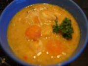 Rote Linsen-Gemüse-Suppe mit Riesengarnelenschwänzen - Rezept