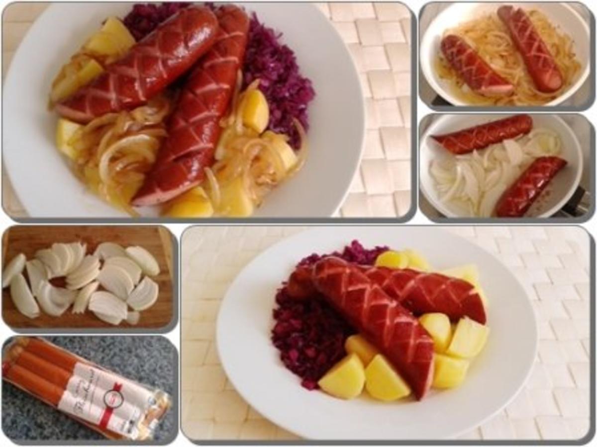 Curry Fleischwurst mit Salzkartoffeln und  Rotkohl - Rezept - Bild Nr. 5