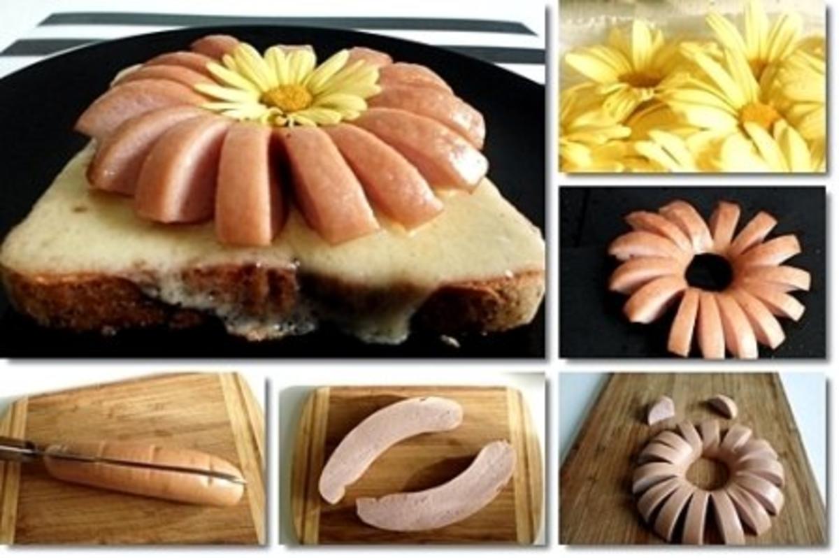 “Wurst-Blume“  auf  Cheddar-Käse-Sandwich - Rezept - Bild Nr. 3
