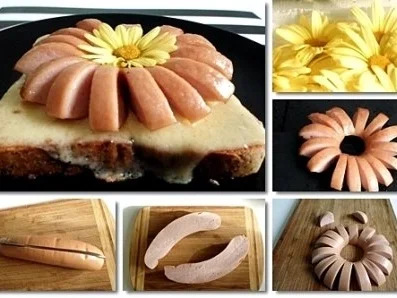 “Wurst-Blume“  auf  Cheddar-Käse-Sandwich - Rezept - Bild Nr. 3