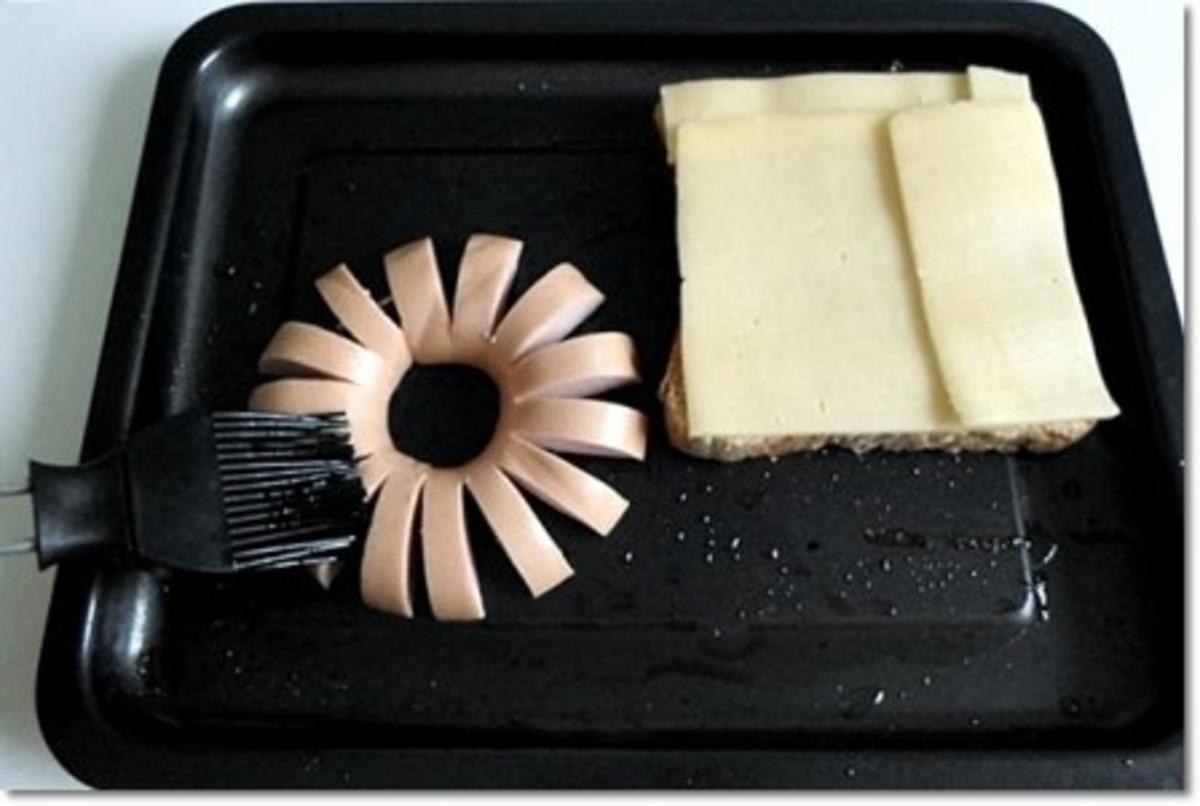 “Wurst-Blume“  auf  Cheddar-Käse-Sandwich - Rezept - Bild Nr. 13