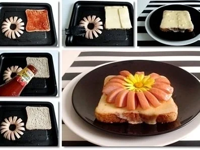 “Wurst-Blume“  auf  Cheddar-Käse-Sandwich - Rezept - Bild Nr. 21