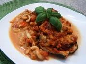 Aubergine mit Hähnchen- Nudelfüllung - Rezept