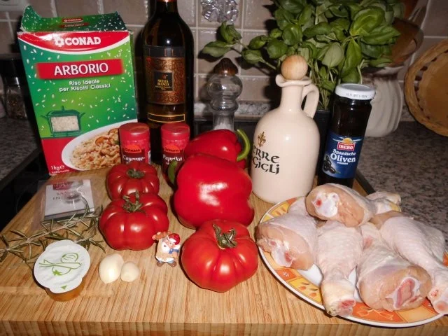 Hähnchenkeulen auf Paprikagemüse mit Safran-Risotto>> - Rezept - Bild Nr. 3