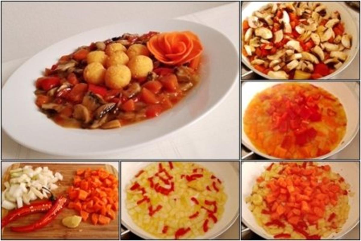 Pikante Champignons-Gemüse-Pfanne mit  Kartoffelbällchen - Rezept - Bild Nr. 18