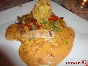 Rezept: Pute in Orientsauce mit Hummus Nudeln und Kichererbsen Gemรผse Pute in Orientsauce mit Hummus Nudeln und Kichererbsen Gemรผse - Rezept