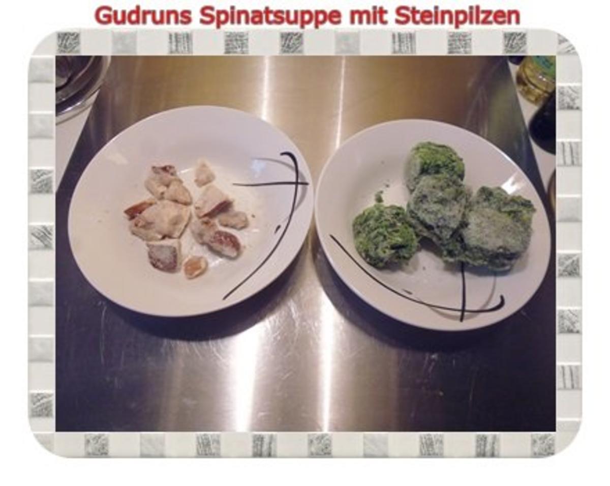 Suppe: Spinatsuppe mit Steinpilzen und Gorgonzola - Rezept - Bild Nr. 2