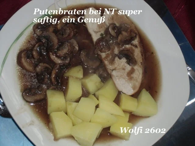 Pute : Putenbraten auf Kernthemperatur von 90 Grad im Backofen - Rezept