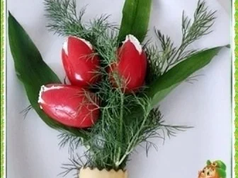 Rezept: „Tulpen Strauß“ mit Bärlauchsauce als Frühlingsanfangs-Begrüßung „Tulpen Strauß“ mit Bärlauchsauce als Frühlingsanfangs-Begrüßung - Rezept