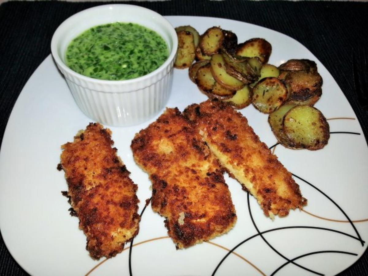 Bilder für Fish Fingers mit Rahmspinat und Röstkartoffeln - Rezept