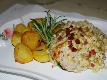 Hähnchenbrust mit Senf-Schmand-Haube - Rezept