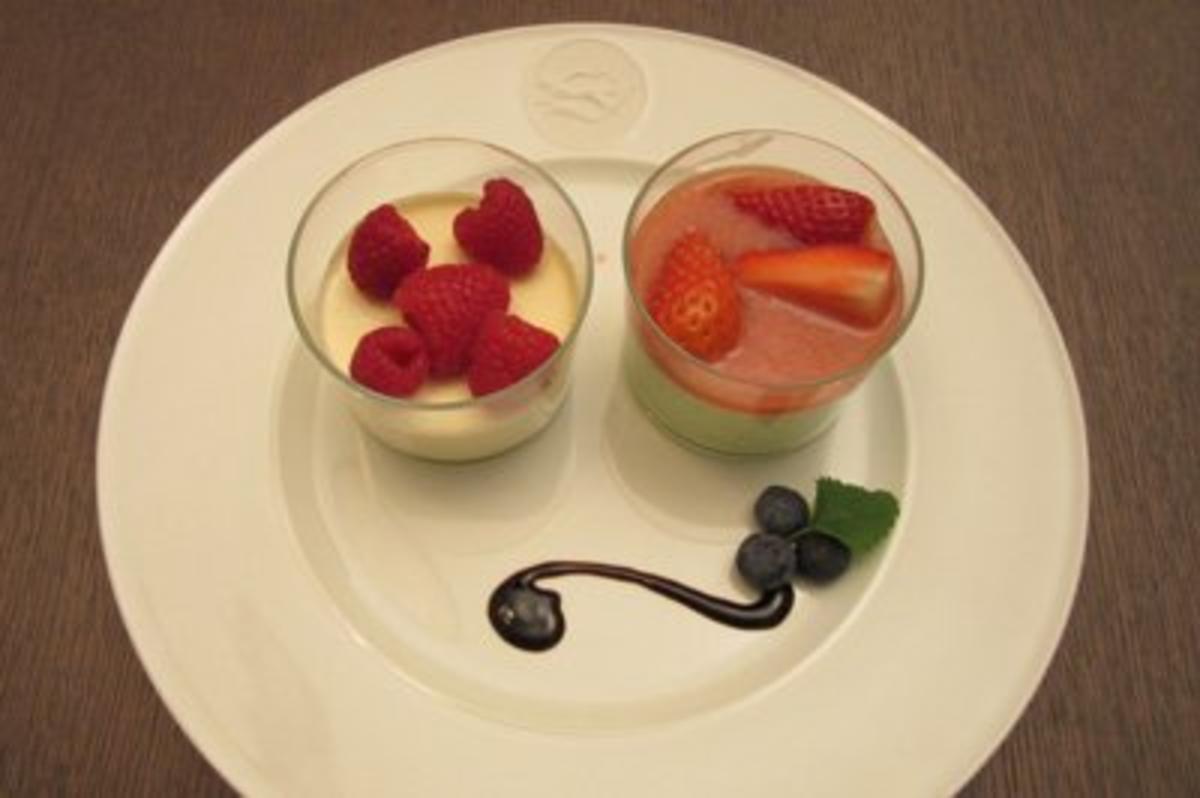 Basilikum-Mousse mit Prosecco-Erdbeersoße und Panna Cotta an frischen
Himbeeren - Rezept By Das perfekte Dinner