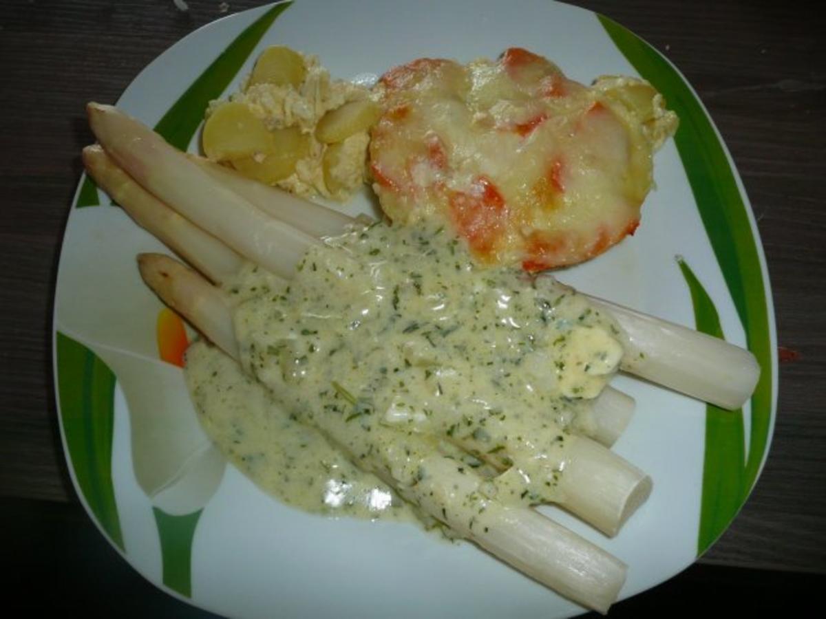 Bilder für Die ersten Spargel mit Käsesoße und Gratin. - Rezept