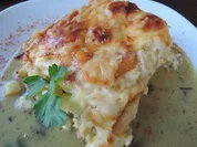 Gewürfelten Kartoffel - Auflauf mit getrockneten Aprikosen an Kürbiskernsoße - Rezept