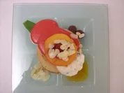 Basilikum Crème fraîche an gerösteten Pfirsichen mit Limone und Zitrone - Rezept