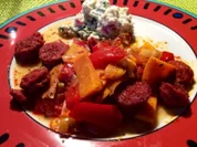 Chorizo-Süßkartoffel-Auflauf und ein Bärlauch-Frischkäse-Dip - Rezept