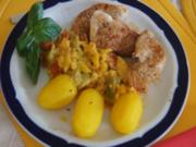 Paprikagemüse mit Puten-Ministeaks und gelben Kartoffeln - Rezept