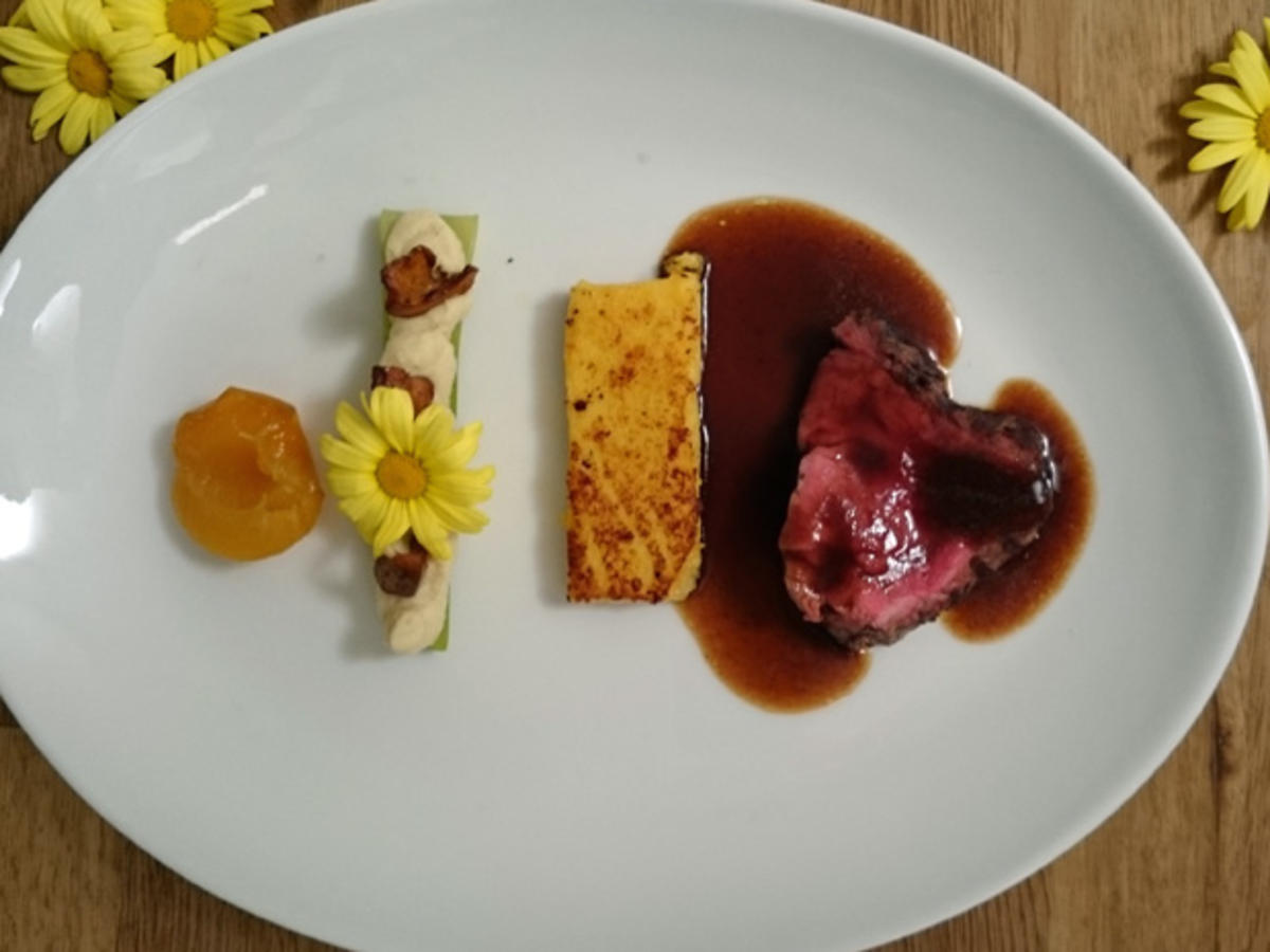 Rinderfilet im Sägemehl mit Selleriepüree und Polenta - Rezept - kochbar.de