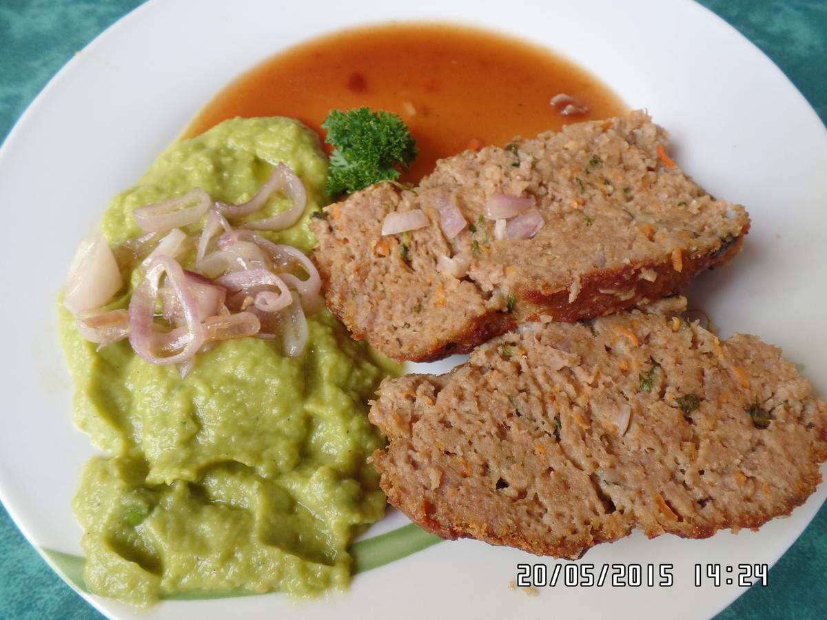 Falscher Hase Hackbraten mit Erbsen Püree - einfach - von Sheeva1960