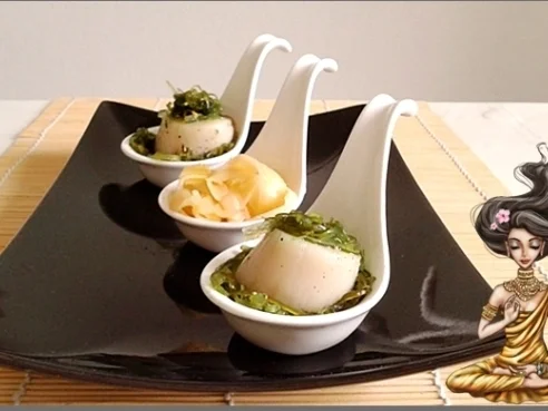 Rezept: Gebratene Jakobsmuscheln mit Wakame-Algensalat & Ingwerscheiben dazu Bild Nr. 16 Gebratene Jakobsmuscheln mit Wakame-Algensalat & Ingwerscheiben dazu - Rezept - Bild Nr. 16