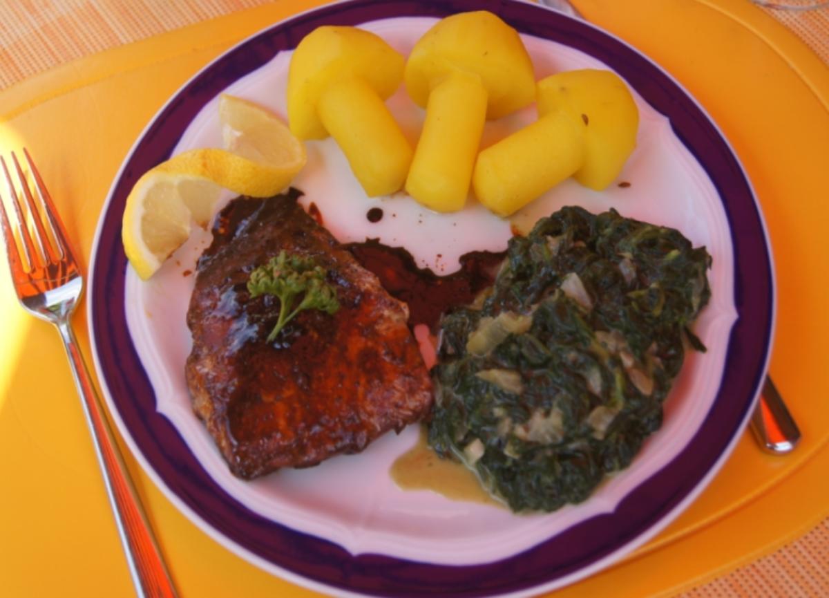 Lachsfilet mit Rahm-Spinat und Curry-Kartoffelpilzen - Rezept - Bild Nr. 65