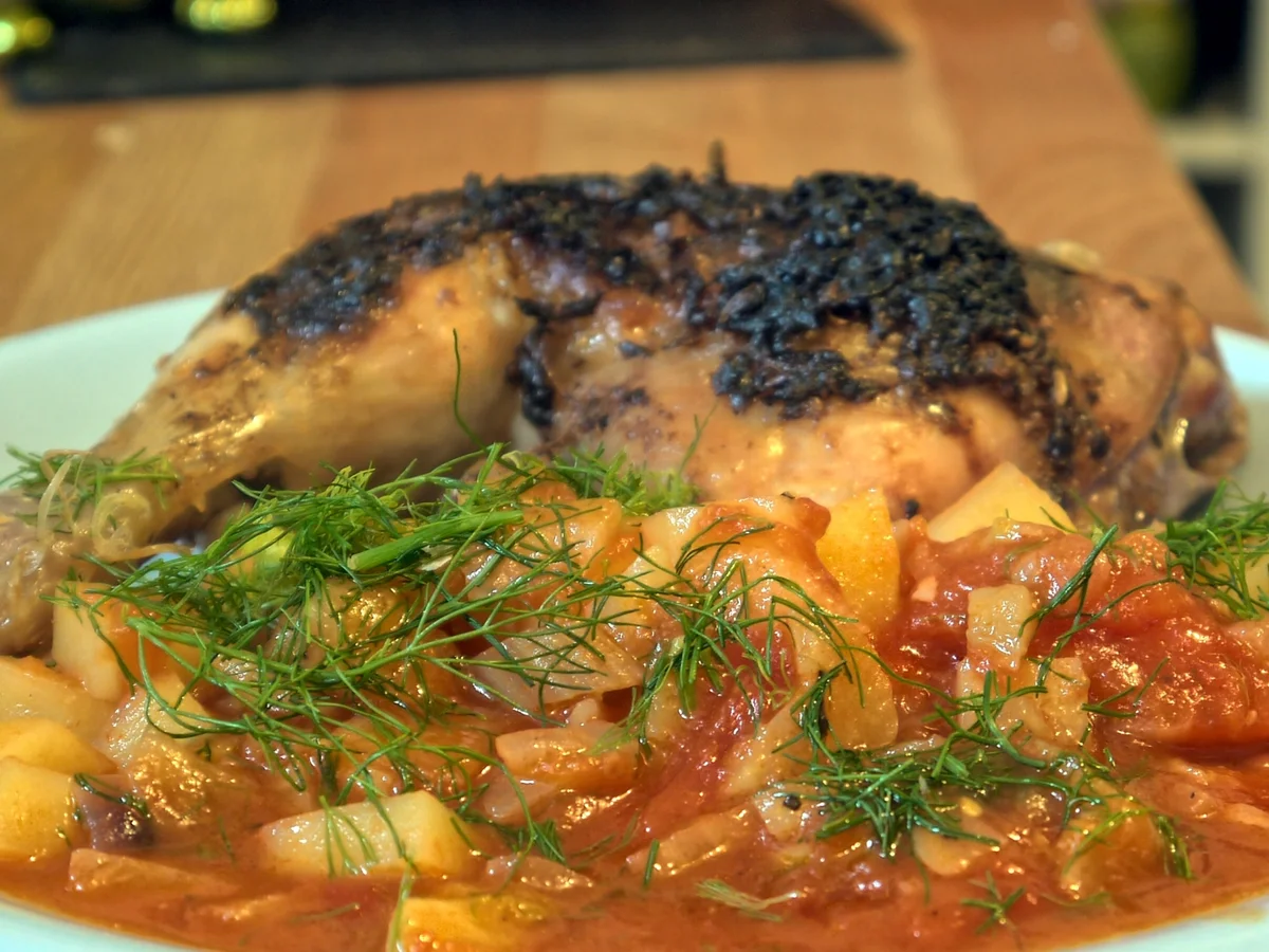 Rezept: Würzige Hähnchenkeulen mit Fenchel-Tomaten-Kartoffel-Gemüse Bild Nr. 264 Würzige Hähnchenkeulen mit Fenchel-Tomaten-Kartoffel-Gemüse - Rezept - Bild Nr. 264