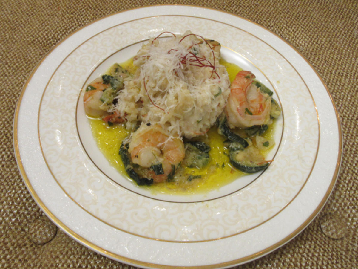 Bilder für Weißweinrisotto mit Zucchini und Gambas - Rezept