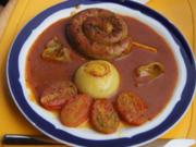 Fränkische Bratwurstschnecke mit Currysauce und Beilagen - Rezept - Bild Nr. 134