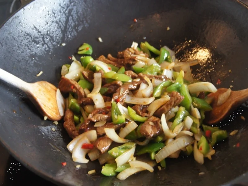 Chinesische Nudeln im Wok mit Rindfleisch. Paprika und Zwiebeln - Rezept - Bild Nr. 241