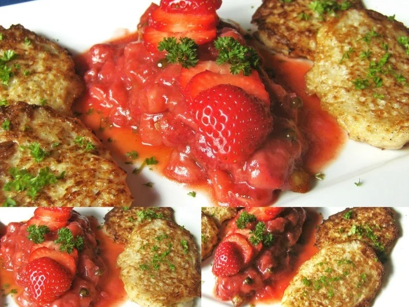 Rezept: Blumenkohl - Puffer und Hähnchenschnitzel mit Erdbeer - Chutney Bild Nr. 291 Blumenkohl - Puffer und Hähnchenschnitzel mit Erdbeer - Chutney - Rezept - Bild Nr. 291