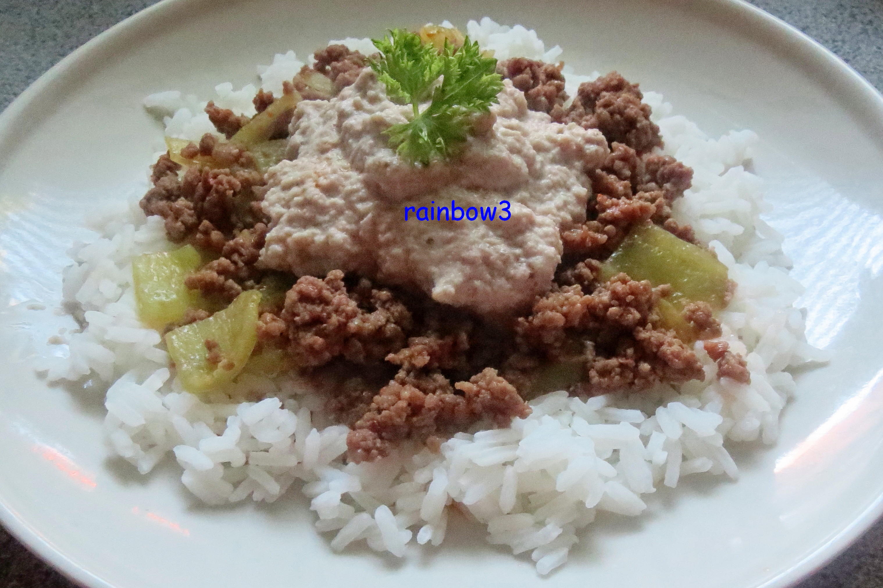 Bilder für Kochen: Hackfleisch mit Auberginen-Joghurt - Rezept