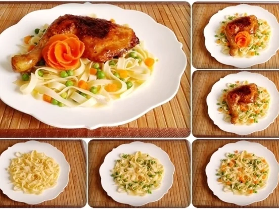 Rosmarin Hähnchenschenkel  auf  bunten  Bandnudeln - Rezept - Bild Nr. 1697