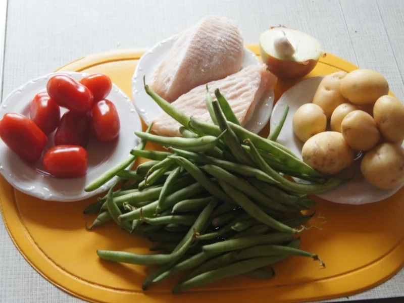 Hähnchenbrustfilet mit Curry-Tomaten-Bohnen Gemüse und angebratenen Rosmarin-Drillingen - Rezept - Bild Nr. 551