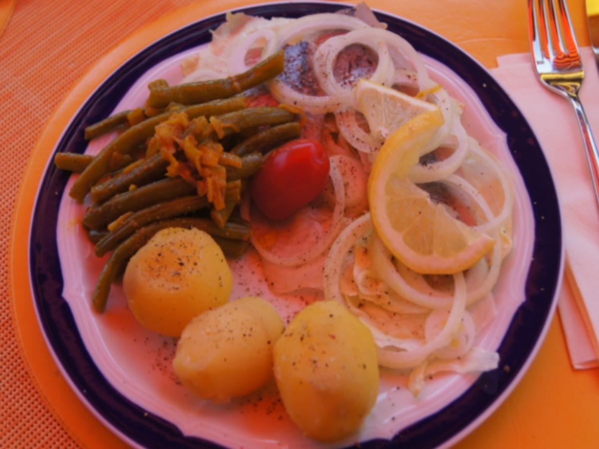 Matjesfilet mit grünen-Curry-Bohnen und Pellkartoffeln - Rezept - Bild Nr. 554