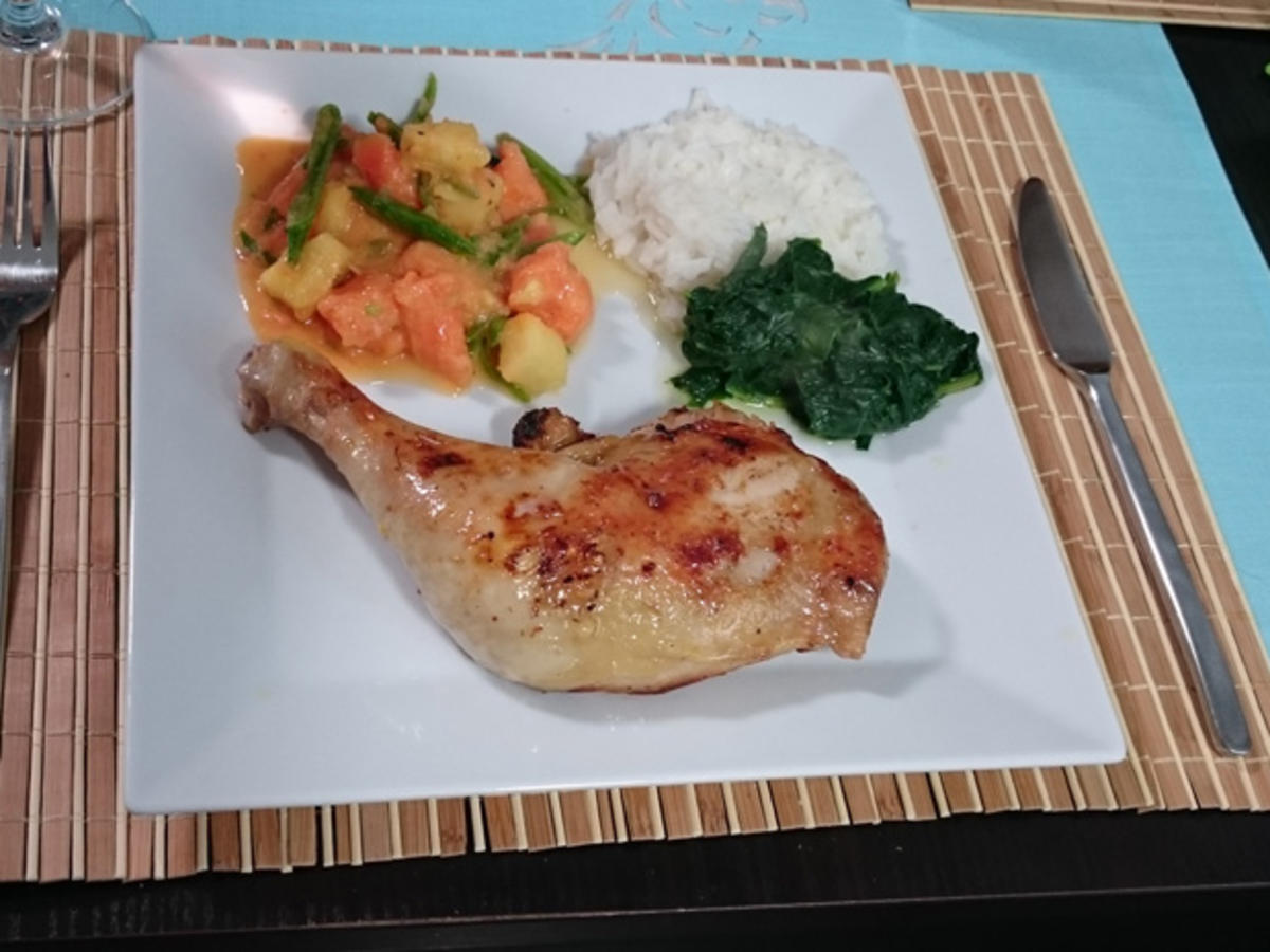 Bilder für Jerk-Chicken dazu Callaloo und Weißbrot - Rezept