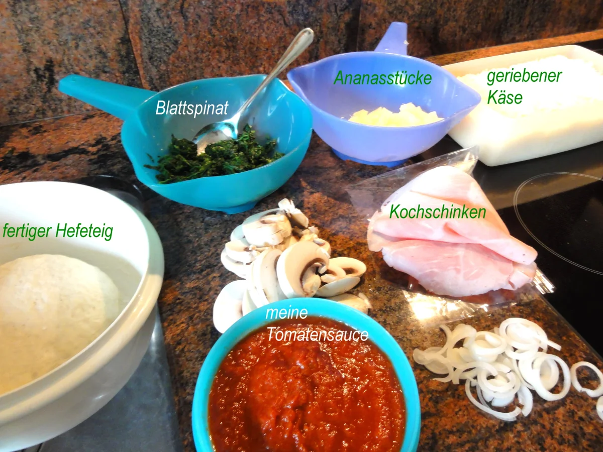Rezept: Hefe: PIZZA HAWAI + SPINACI nach Art des Hauses Bild Nr. 850 Hefe: PIZZA HAWAI + SPINACI nach Art des Hauses - Rezept - Bild Nr. 850