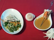 Seeteufel auf asiatischem Gemüse Kokoscurrysüppchen vom Butternusskürbis mit Gambas - Rezept - Bild Nr. 1018