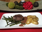 Wasserbüffel-Filet auf Bohnen dazu Balsamico-Grappa-Rahmsoße und Blechkartoffeln - Rezept - Bild Nr. 1018