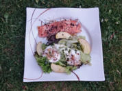 Lachs auf Heubett zu einem Ziegenfrischkäse auf Apfelsalat - Rezept - Bild Nr. 1080
