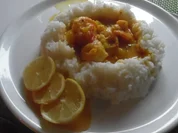 Garnelen in scharfer Kokos-Mango-Soße im Reisring - Rezept - Bild Nr. 1429